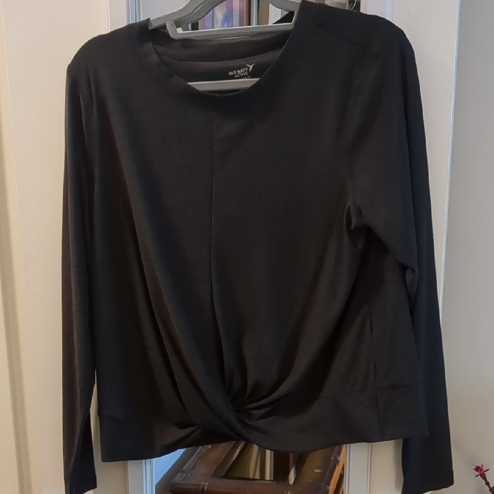 Old Navy Black Long Sleeve Tie Front Blouse